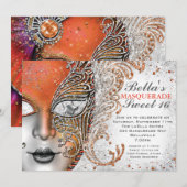 Masquerade Birthday Party-uitnodigingen Kaart (Voorkant / Achterkant)