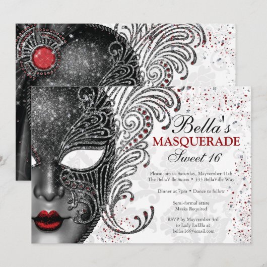 Masquerade Birthday Party-uitnodigingen Kaart (Voorkant / Achterkant)