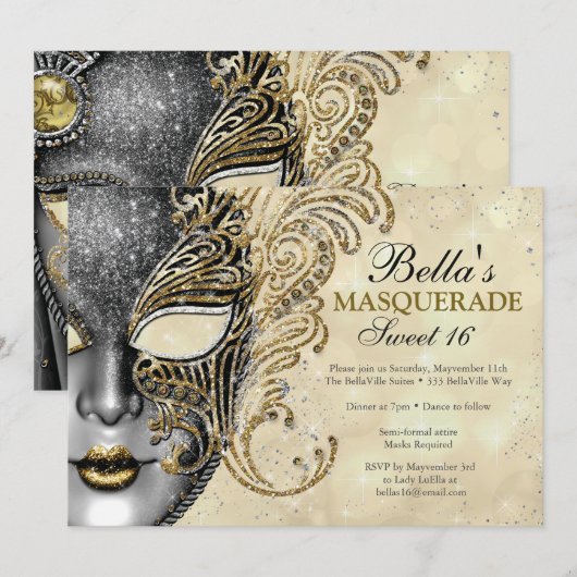 Masquerade Birthday Party-uitnodigingen Kaart (Voorkant / Achterkant)