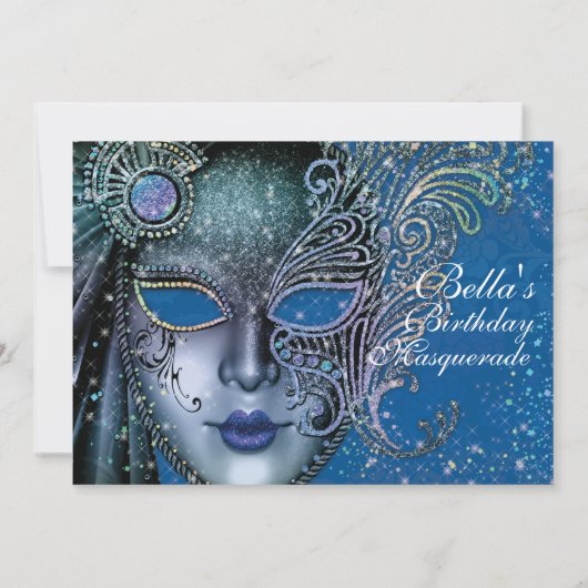 Masquerade Birthday Party-uitnodigingen Kaart (Achterkant)