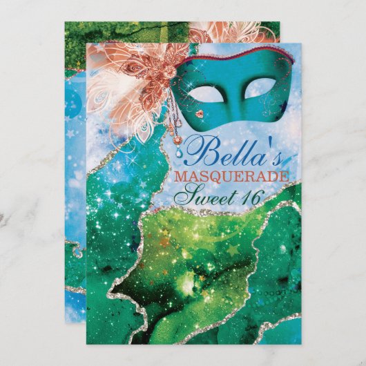 Masquerade Birthday Party-uitnodigingen Kaart (Voorkant / Achterkant)