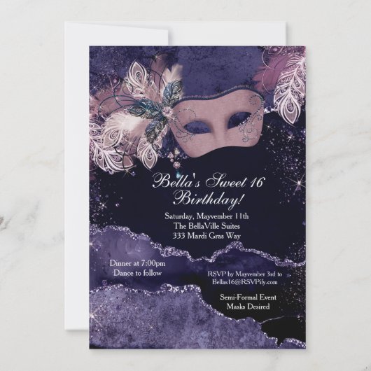 Masquerade Birthday Party-uitnodigingen Kaart (Achterkant)