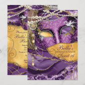 Masquerade Birthday Party-uitnodigingen Kaart (Voorkant / Achterkant)