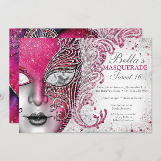 Masquerade Birthday Party-uitnodigingen Kaart (Voorkant / Achterkant)