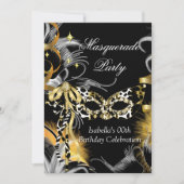 Masquerade Birthday Party Wild Mask Black Gold Kaart (Voorkant)