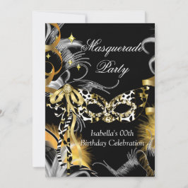 Masquerade Birthday Party Wild Mask Black Gold Kaart