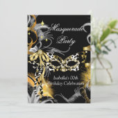 Masquerade Birthday Party Wild Mask Black Gold Kaart (Staand voorkant)