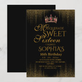 Masquerade Black Chic Sweet 16 Feest Kaart (Voorkant / Achterkant)