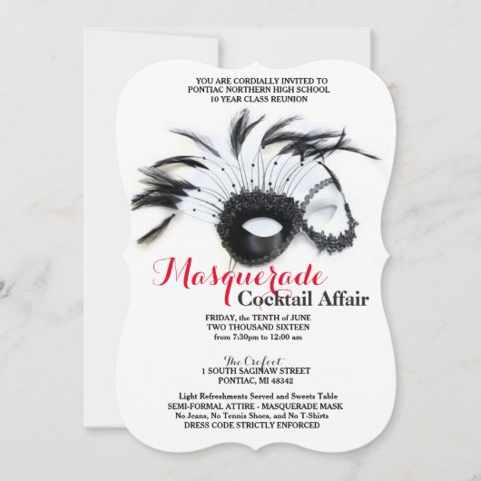 Masquerade Black en Red Invitations Kaart (Voorkant)