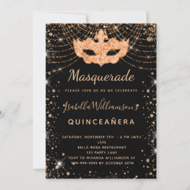 Masquerade Black glitter stof Quinceanera Kaart