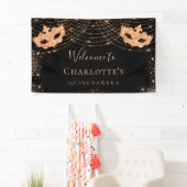 Masquerade Black glitter stof Quinceanera Spandoek (Insitu)