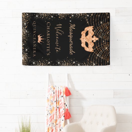 Masquerade Black glitter stof Quinceanera Spandoek (Insitu)