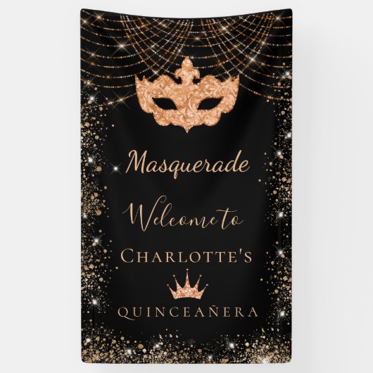 Masquerade Black glitter stof Quinceanera Spandoek (Verticaal)