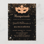 Masquerade Black glitter stof Quinceanera Uitnodiging Briefkaart (Voorkant)
