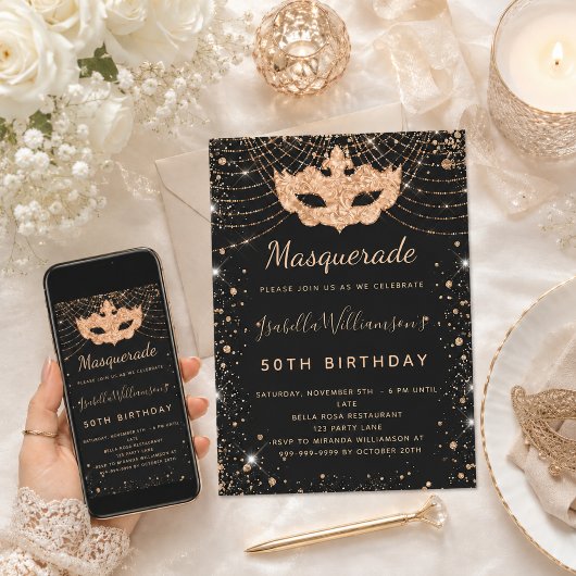 Masquerade Black glitter-stofverjaarfeest Kaart