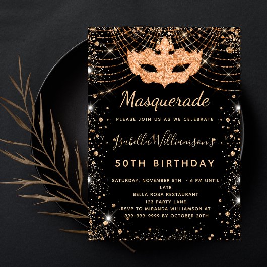 Masquerade Black glitter-stofverjaarfeest Kaart