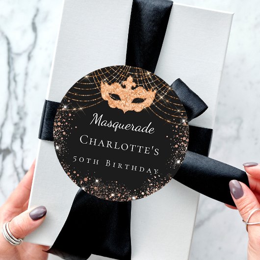 Masquerade Black glitter-stofverjaarfeest Ronde Sticker