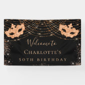 Masquerade Black glitter-stofverjaarfeest Spandoek (Horizontaal)