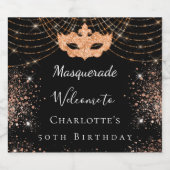 Masquerade Black glitter-stofverjaarfeest Sparkling Wijnetiket (Enkel label)