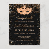 Masquerade Black glitter-stofverjaarfeest Uitnodiging Briefkaart (Voorkant)