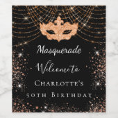 Masquerade Black glitter-stofverjaarfeest Wijn Etiket (Enkel label)