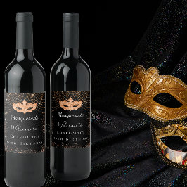 Masquerade Black glitter-stofverjaarfeest Wijn Etiket