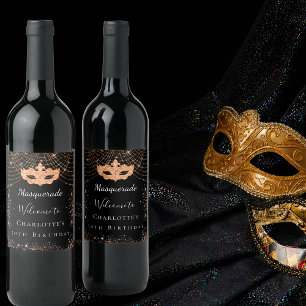 Masquerade Black glitter-stofverjaarfeest Wijn Etiket