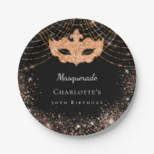 Masquerade Black Glitter verjaardagsfeest Papieren Bordje (Voorkant)