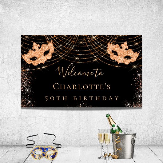 Masquerade Black Glitter verjaardagsfeest Poster