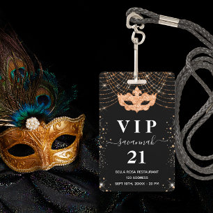 Masquerade Black glitter vip uitnodiging badge