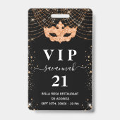 Masquerade Black glitter vip uitnodiging badge (Voorkant)