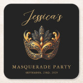Masquerade Black Gold Birthday  Kartonnen Onderzetters (Voorkant)