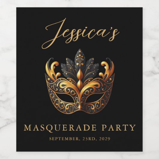 Masquerade Black Gold Birthday  Wijn Etiket (Enkel label)