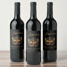 Masquerade Black Gold Birthday Wijn Etiket