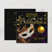 MASQUERADE Black Gold Dance Party Disco Bal Kaart (Voorkant / Achterkant)