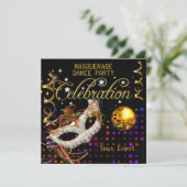 MASQUERADE Black Gold Dance Party Disco Bal Kaart (Staand voorkant)