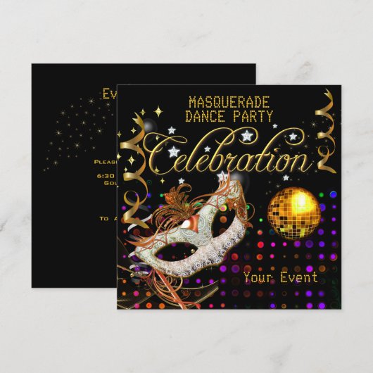 MASQUERADE Black Gold Dance Party Discobal Kaart (Voorkant / Achterkant)