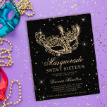 Masquerade black Gold glitter mask budget Sweet 16<br><div class="desc">Op zoek naar de perfecte en coolste uitnodiging voor 16 verjaardagsfeestjes? Deze trendy en moderne,  chic en glamoureus zoete zestien met een handgetekend goudglitter masquerade masker met gouden glitter diamantsparken op een bewerkbare zwarte achtergrond met goudglitter achteraan,  perfect betaalbaar laag budget feest.</div>