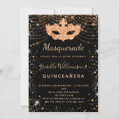 Masquerade black gold glitter Quinceanera luxe Kaart (Voorkant)
