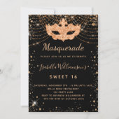Masquerade black gold glitter Sweet 16 luxe Kaart (Voorkant)