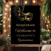 Masquerade black gold Quinceanera welcome Poster