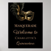 Masquerade black gold Quinceanera welcome Poster (Voorkant)