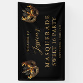 Masquerade Black Gold Sweet 16 Birthday Welcome Spandoek (Verticaal)
