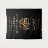 Masquerade Black Gold Sweet 16 Birthday Welcome Wandkleed (Voorkant (horizontaal))