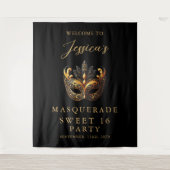 Masquerade Black Gold Sweet 16 Birthday Welcome Wandkleed (Voorkant)