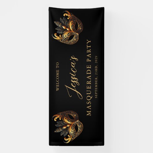 Masquerade Black Gold Verjaardag Welkom Spandoek (Verticaal)