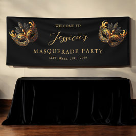 Masquerade Black Gold Verjaardag Welkom Spandoek