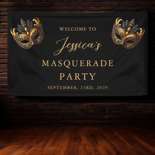 Masquerade Black Gold Verjaardag Welkom Spandoek
