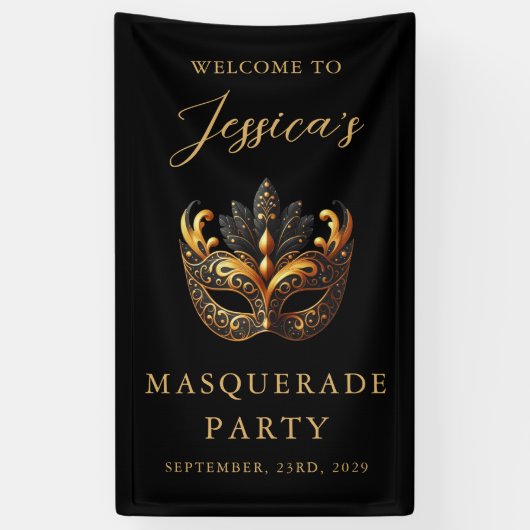 Masquerade Black Gold Verjaardag Welkom Spandoek (Verticaal)