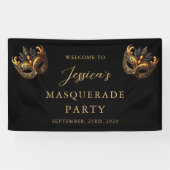 Masquerade Black Gold Verjaardag Welkom Spandoek (Horizontaal)